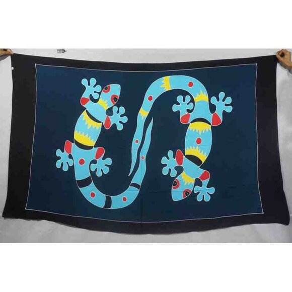 CM72 Gecko Batik Plus 38" Open Hand Painted Cover Up Midi Cardigan fit up to 5X - Picture 2 of 2